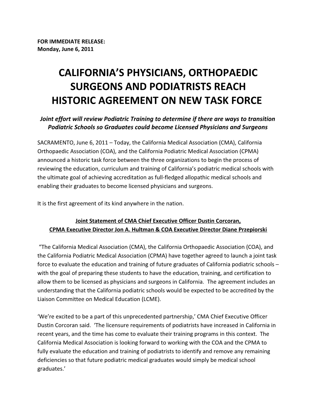 California S Physicians, Orthopaedic Surgeons and Podiatrists Reach