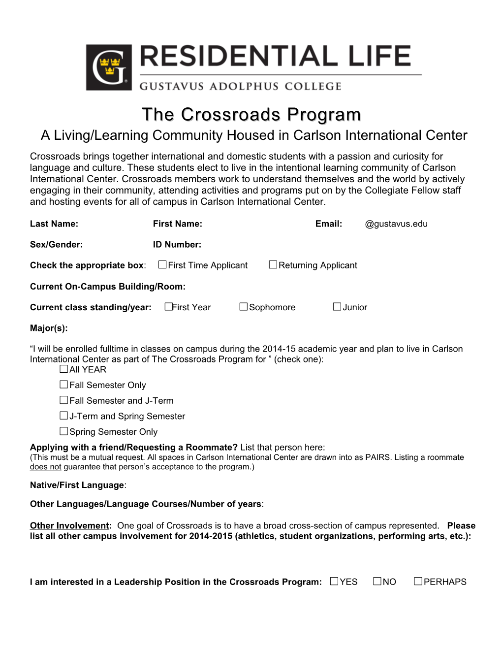 Crossroads Program Application