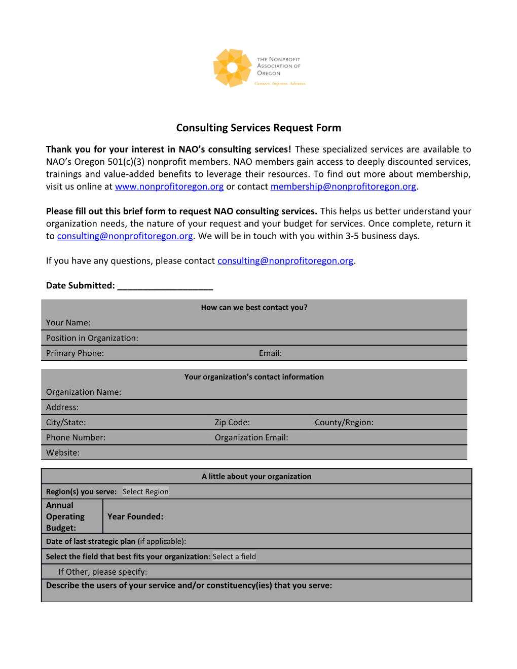 Consulting Services Request Form