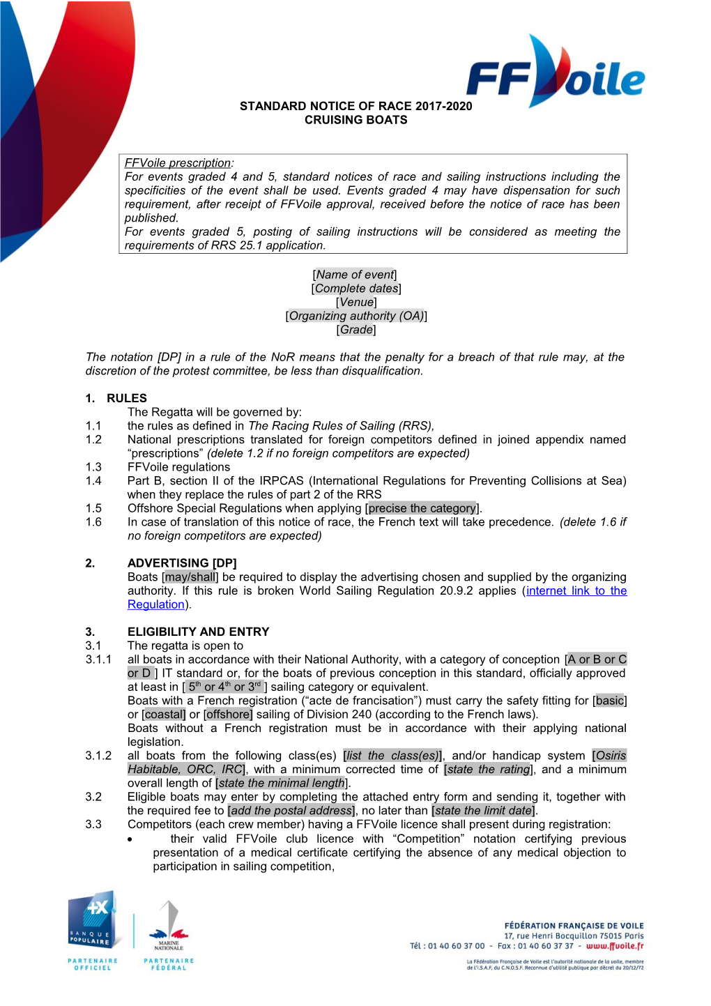 Standard Notice of Race DINGHIES KEELBOAT CATAMARANS WINDSURF 2009 2012