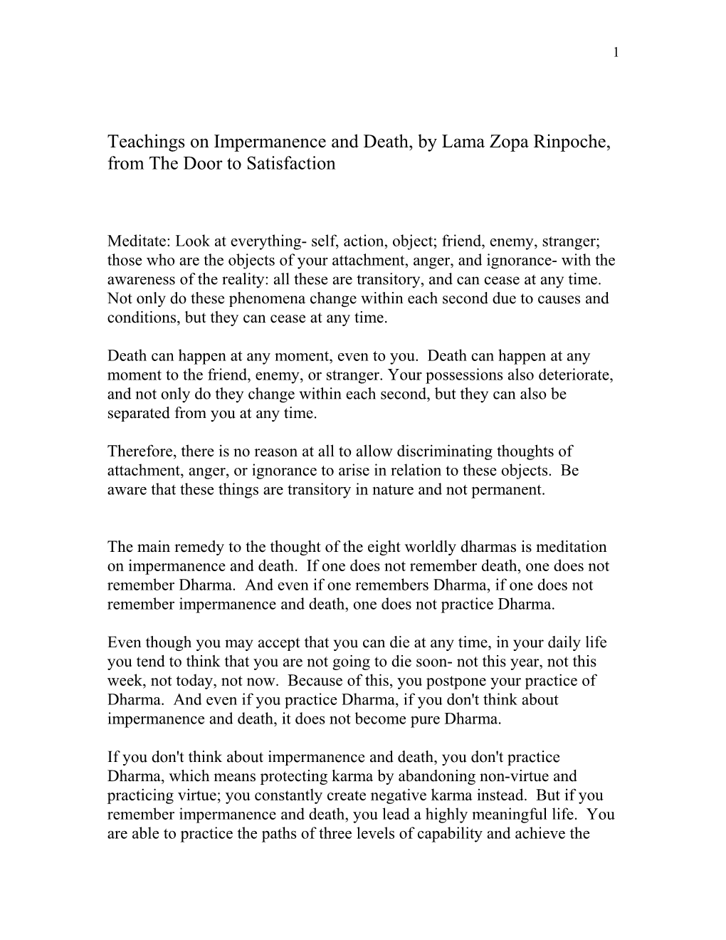 Teachings on Impermanence and Death, by Lama Zopa Rinpoche