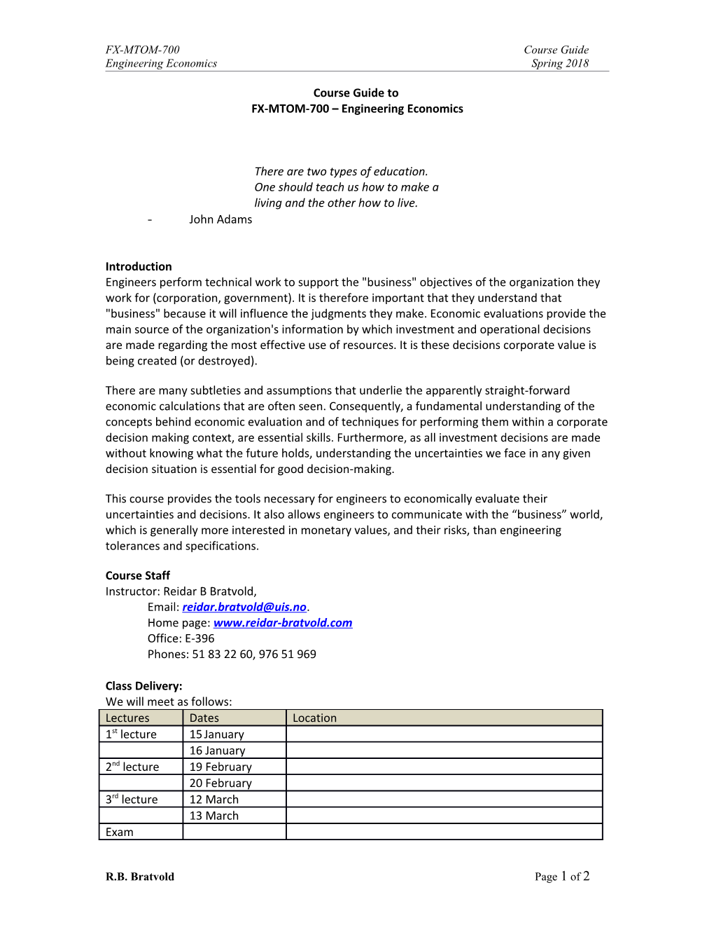 Simulation Course Outline