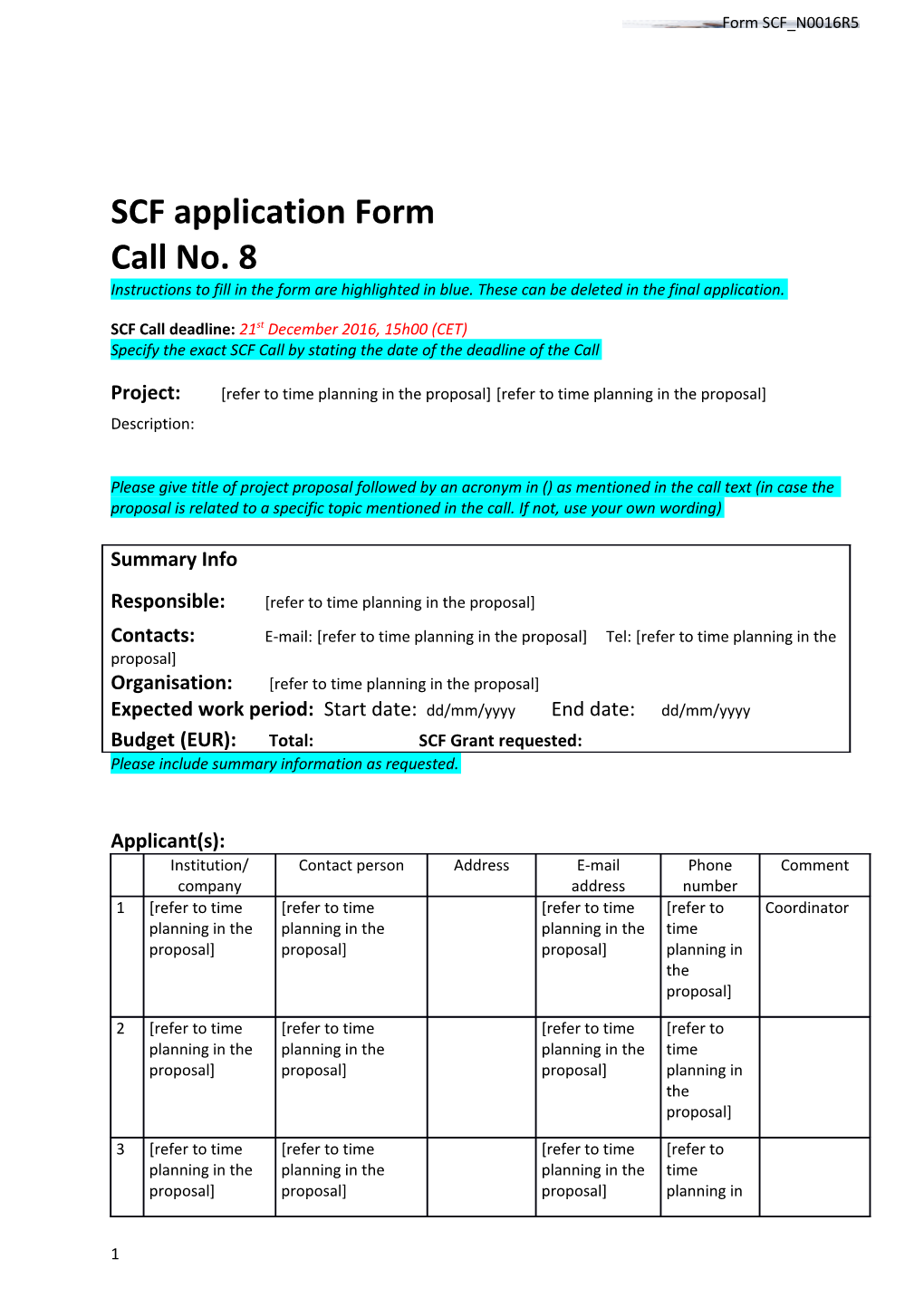 SCF Application Form