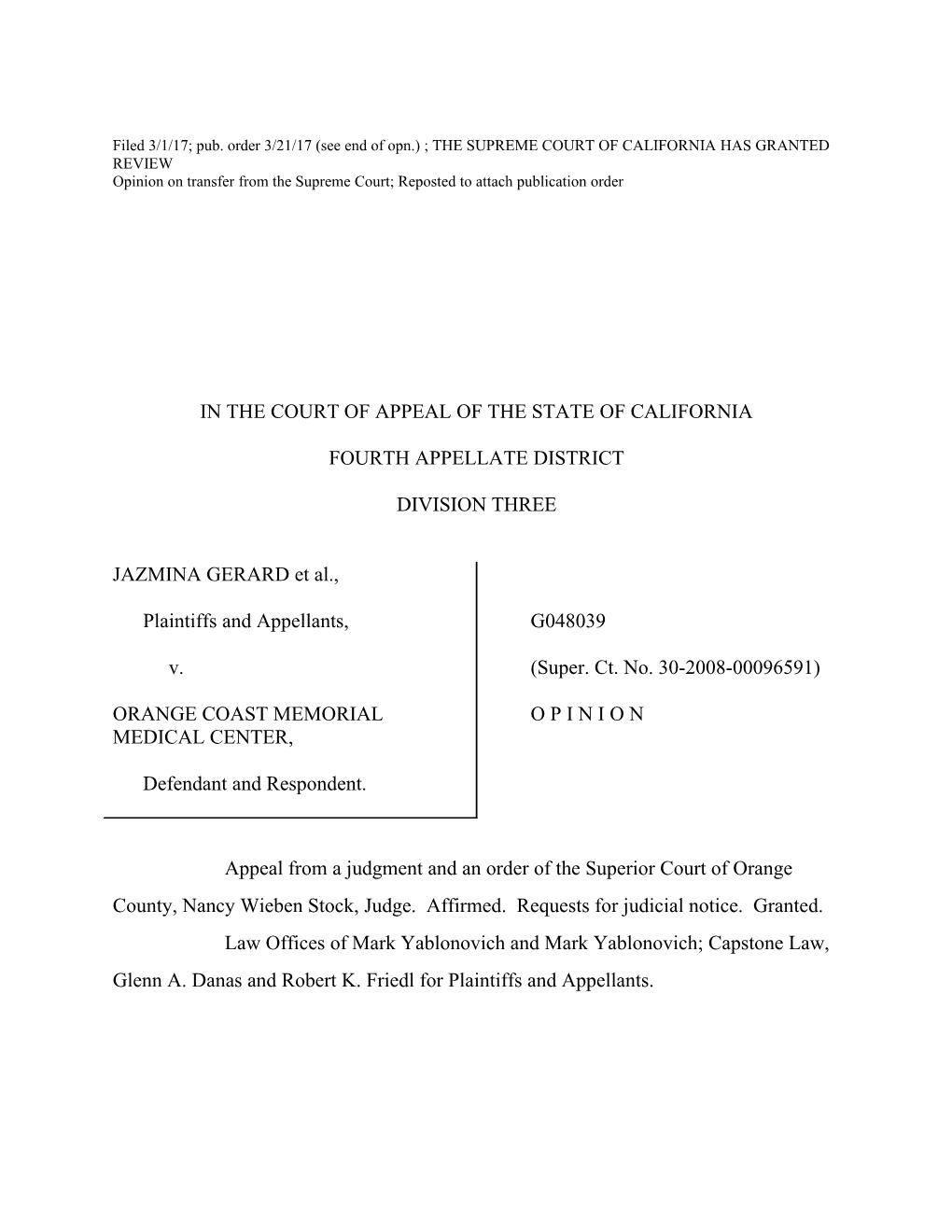 Opinion on Transfer from the Supreme Court; Reposted to Attach Publication Order