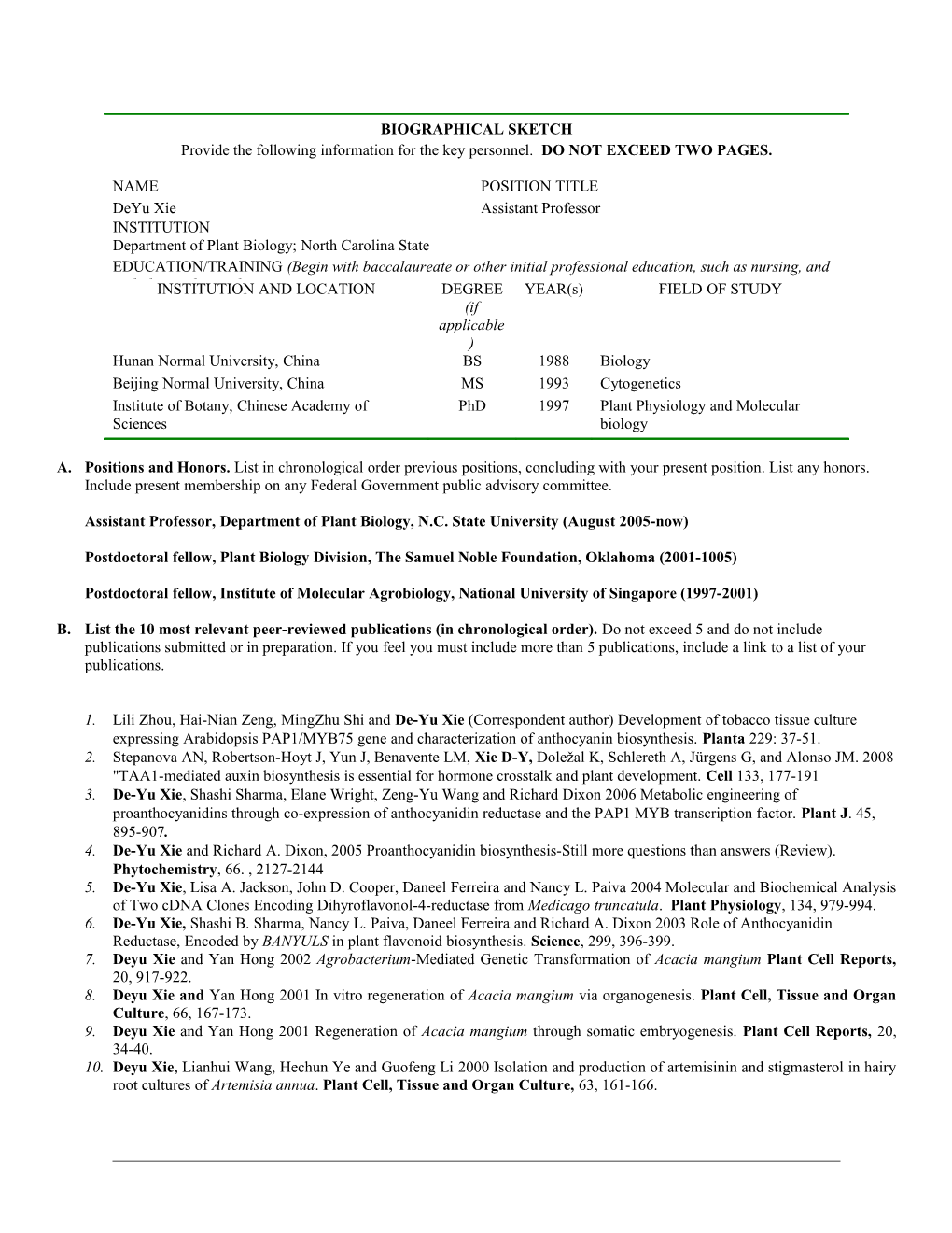 PHS 398/2590 (Rev. 09/04, Reissued 4/2006)Page 1 Biographical Sketch Format Page