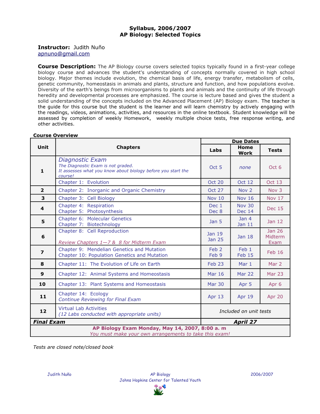 Nuno AP Biology Syllabus