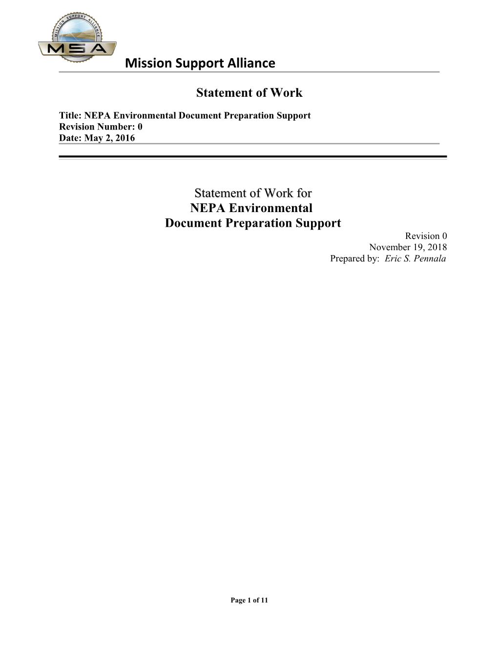 Title:NEPA Environmental Document Preparation Support