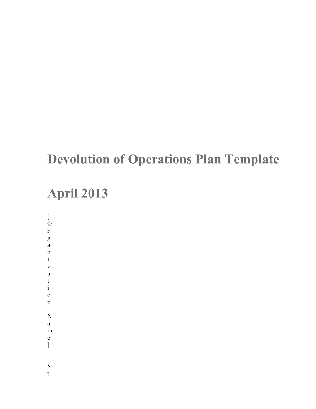 Devolution of Operations Plan Template