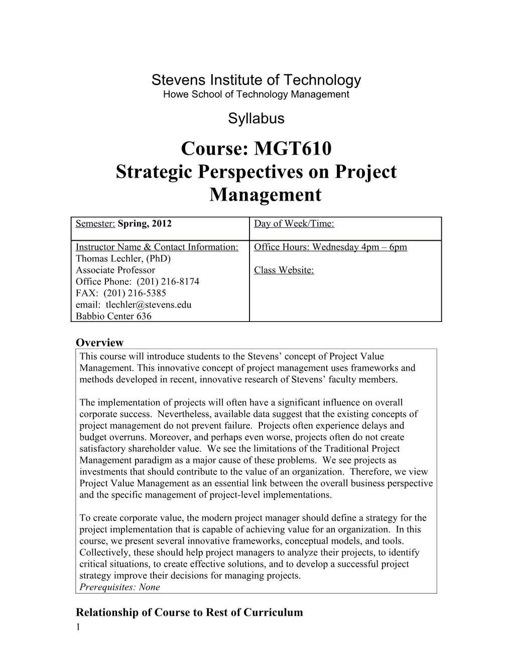 Strategic Perspectives on Project Management