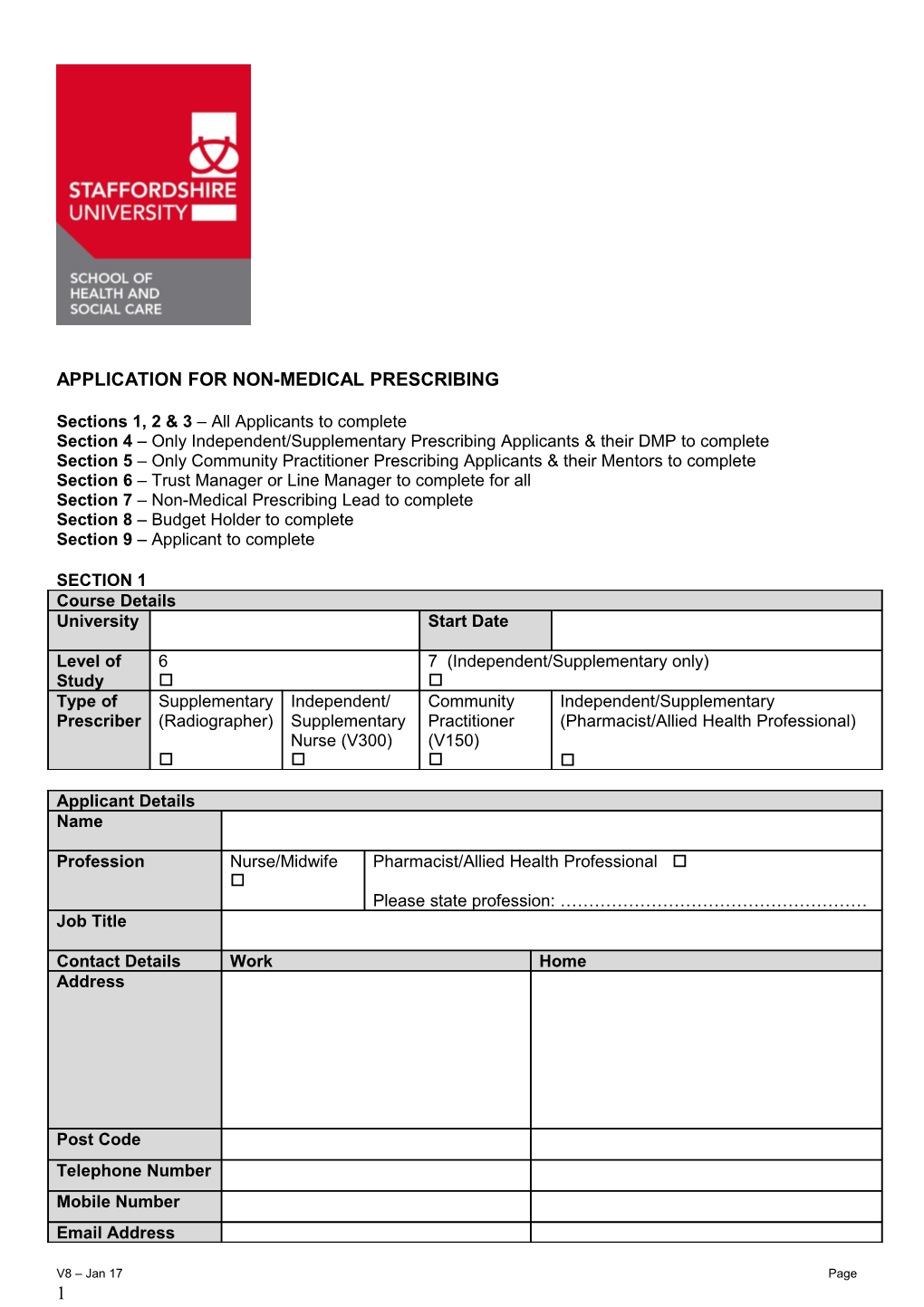 Application for Non-Medical Prescribing