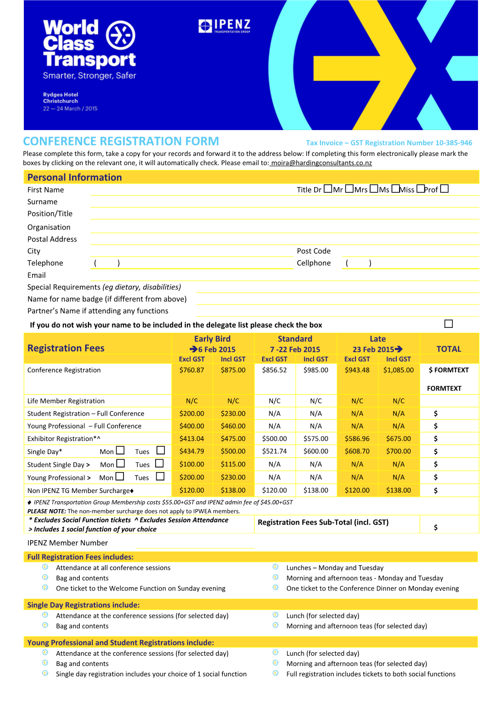 CONFERENCE REGISTRATION FORM Tax Invoice GST Registration Number 10-385-946