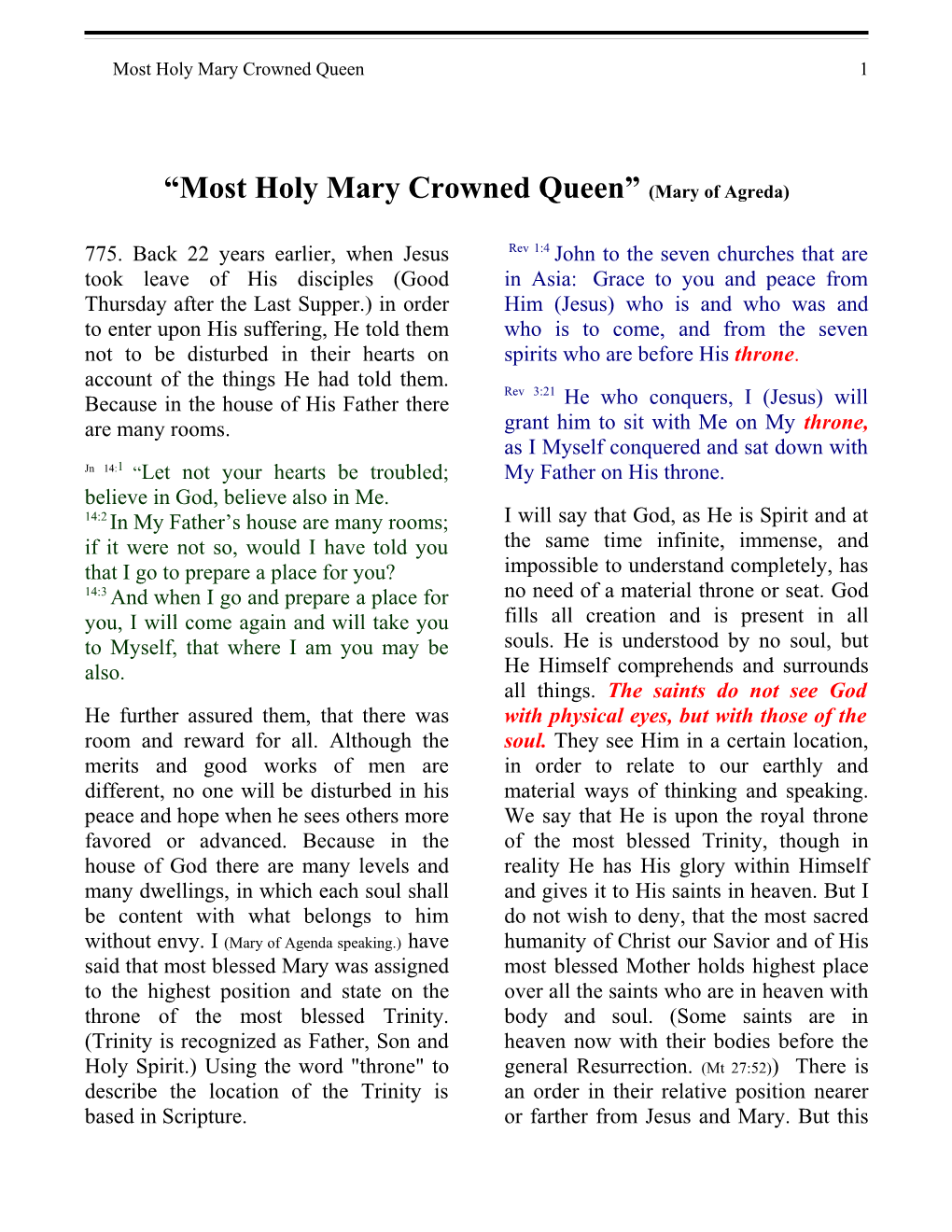 Most Holy Mary Crowned Queen (Mary of Agreda)