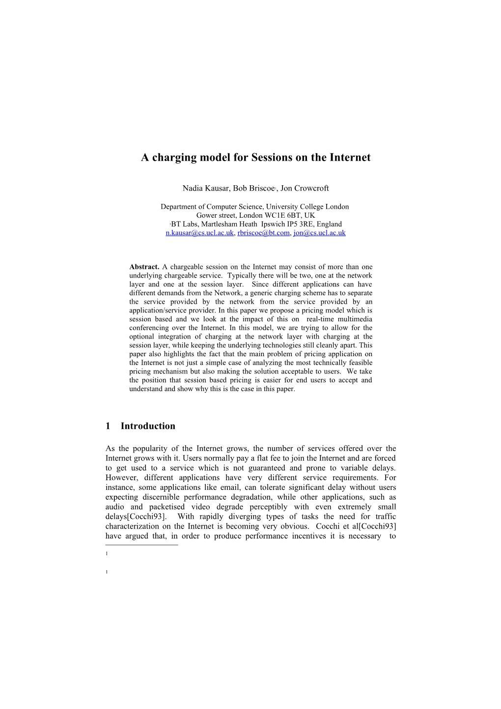 A Charging Model for Sessions on the Internet