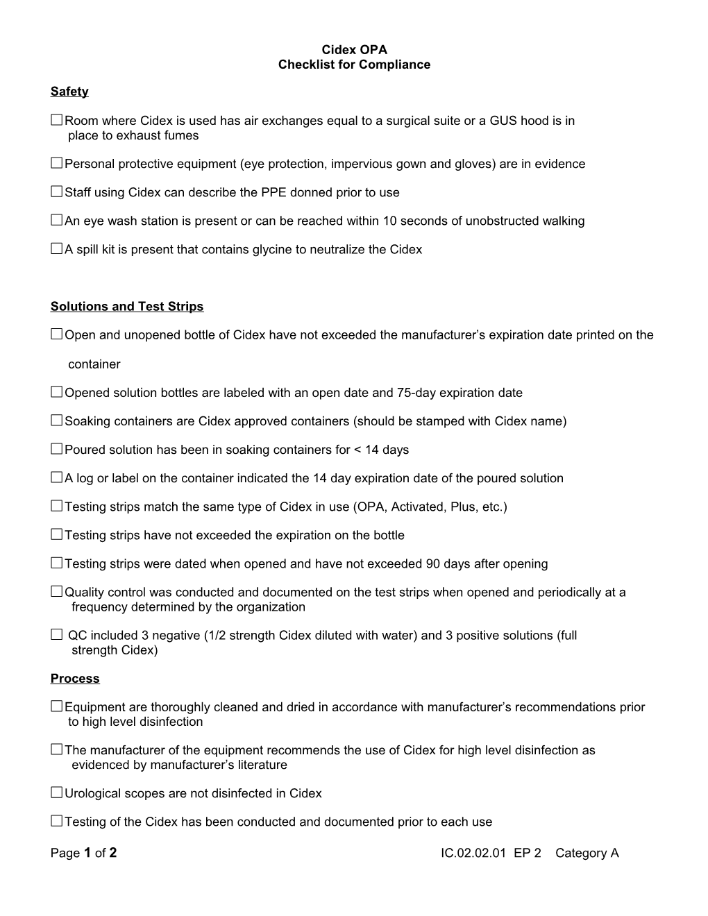 Checklist for Compliance
