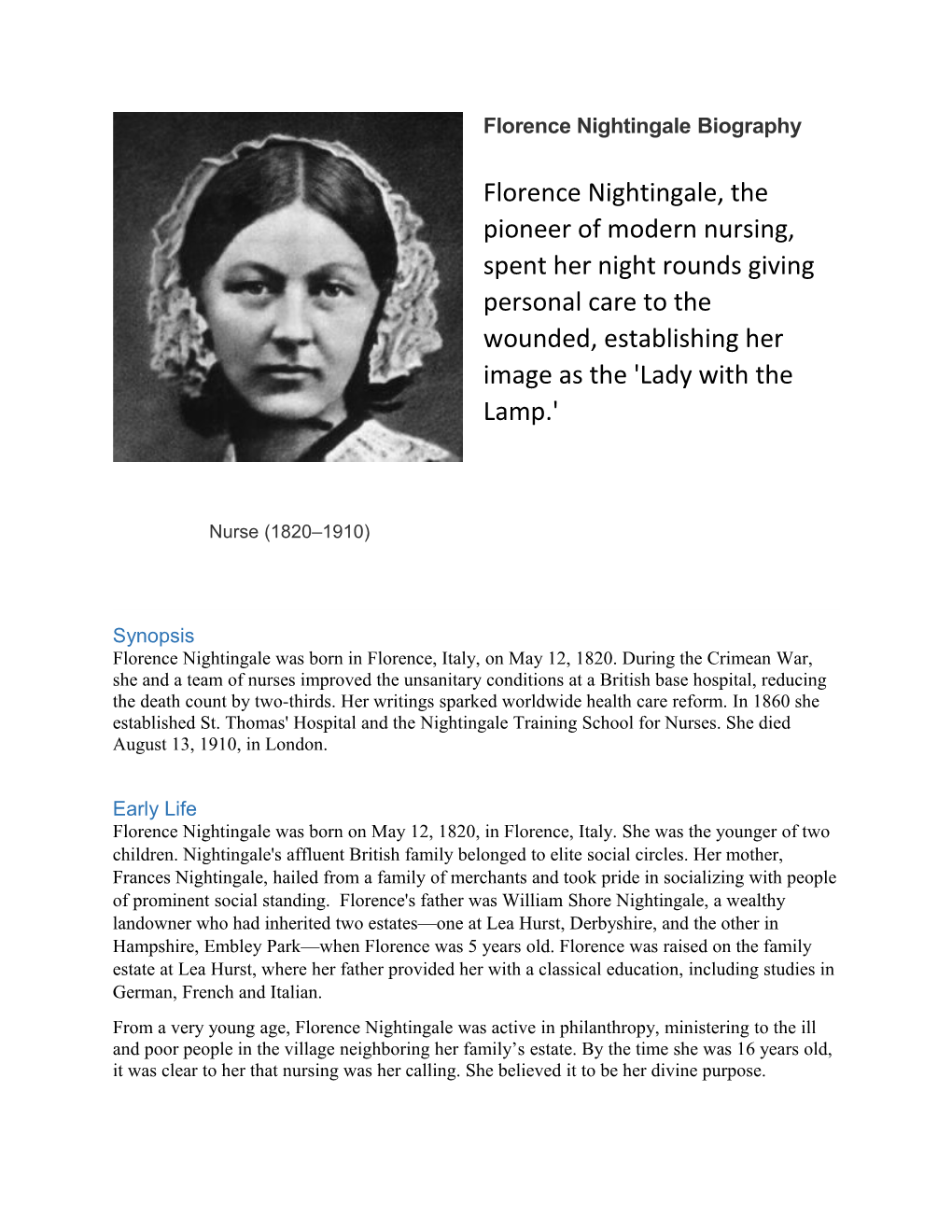 Florence Nightingalebiography