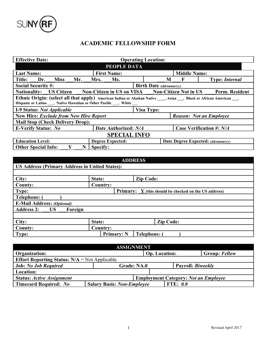 Academic Fellowship Form (Word)