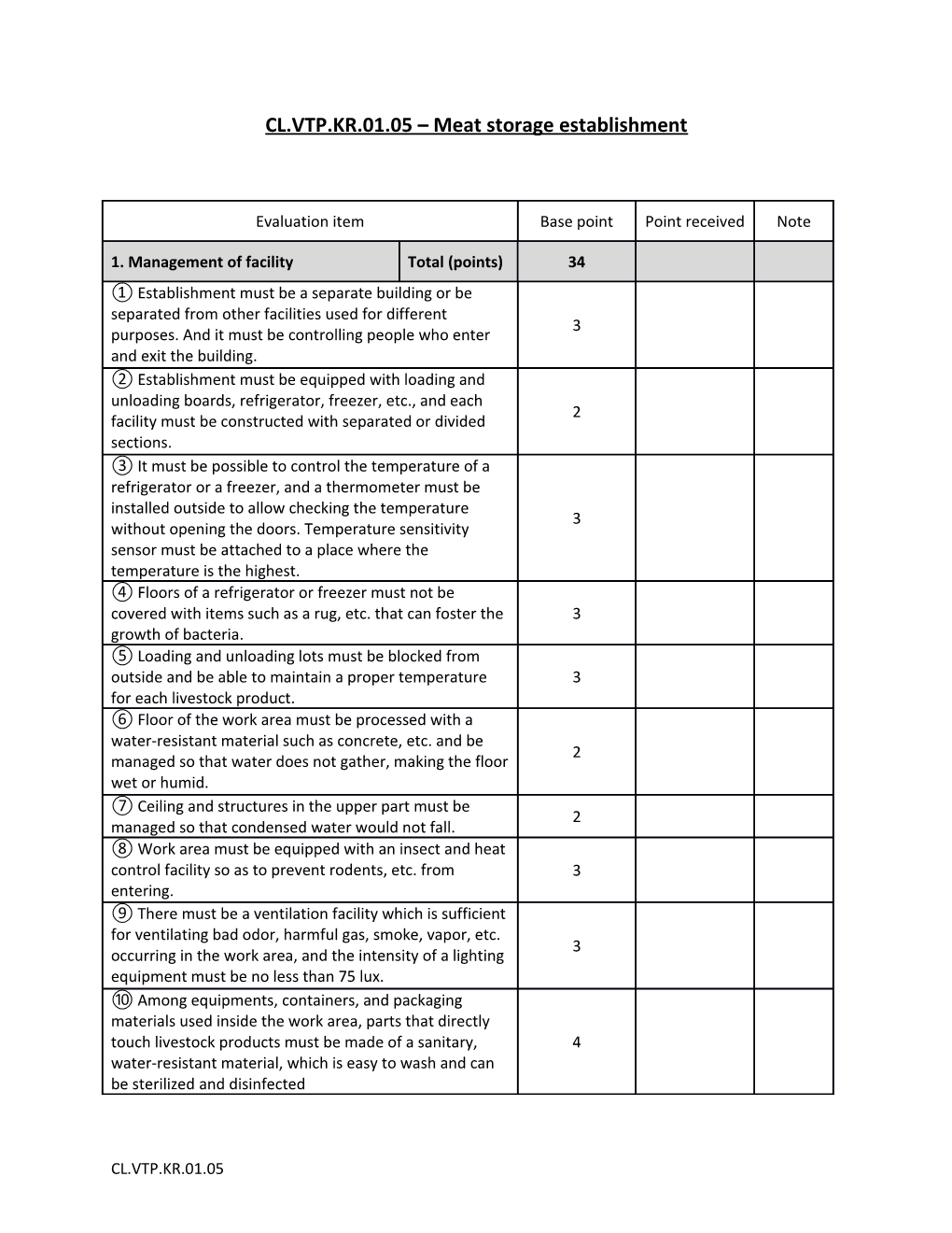 CL.VTP.KR.01.05 Meat Storage Establishment