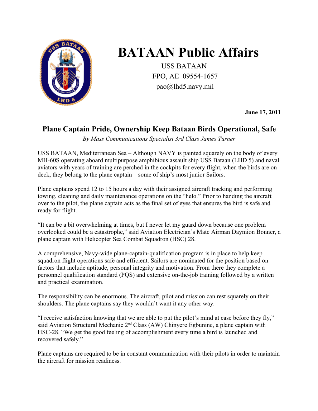 Plane Captain Pride, Ownership Keep Bataan Birds Operational, Safe