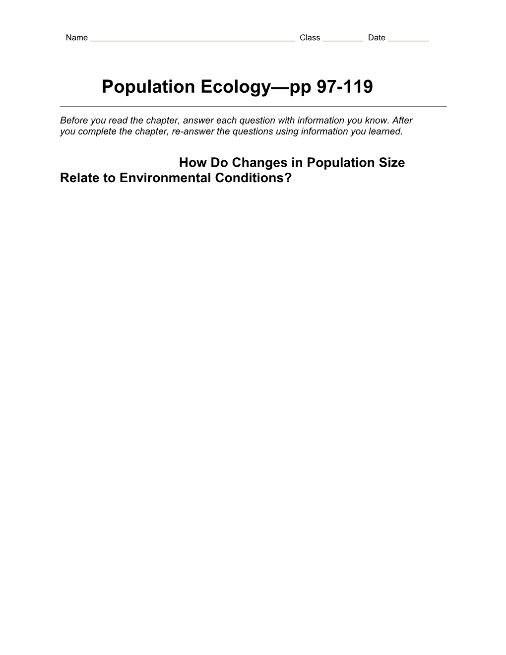 Chapter 4: Population Ecology Vocabulary