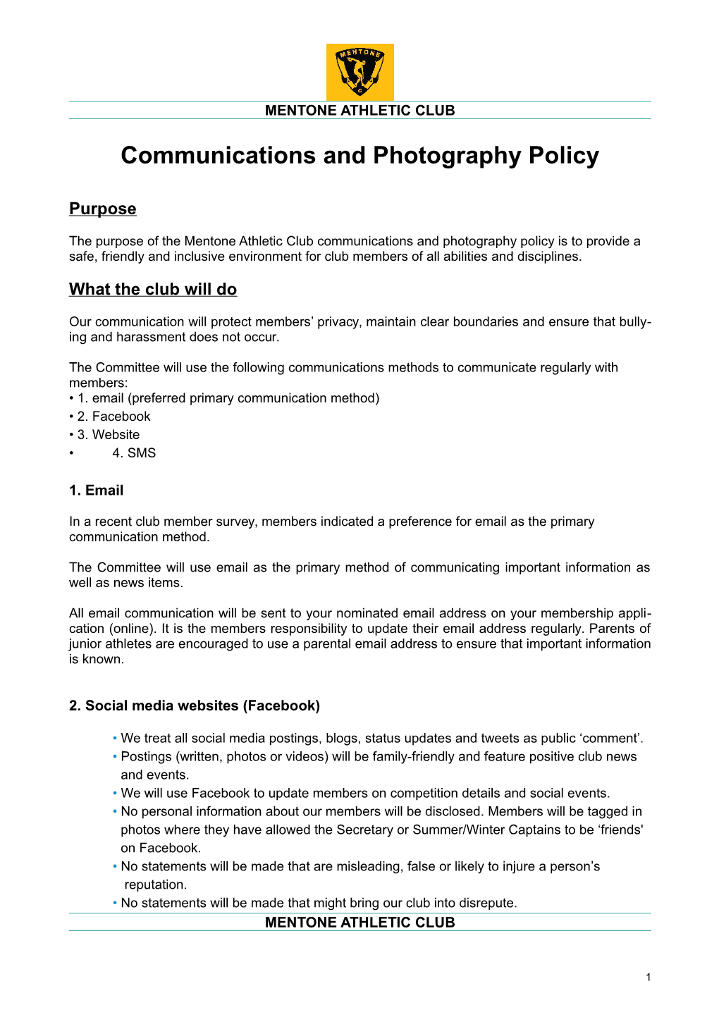 Communications and Photography Policy