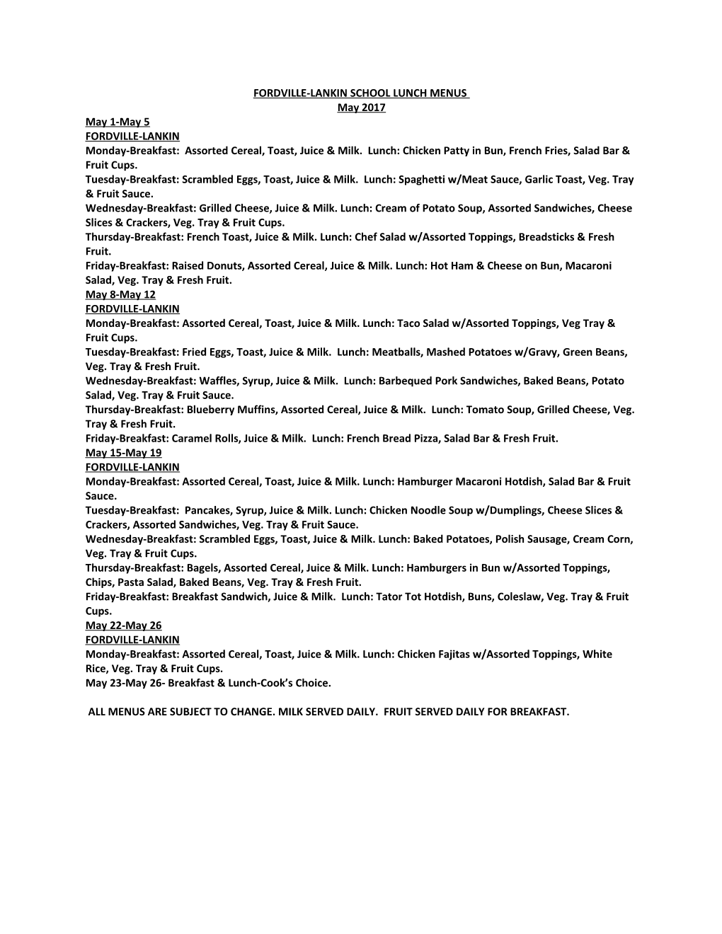 Fordville-Lankin School Lunch Menus