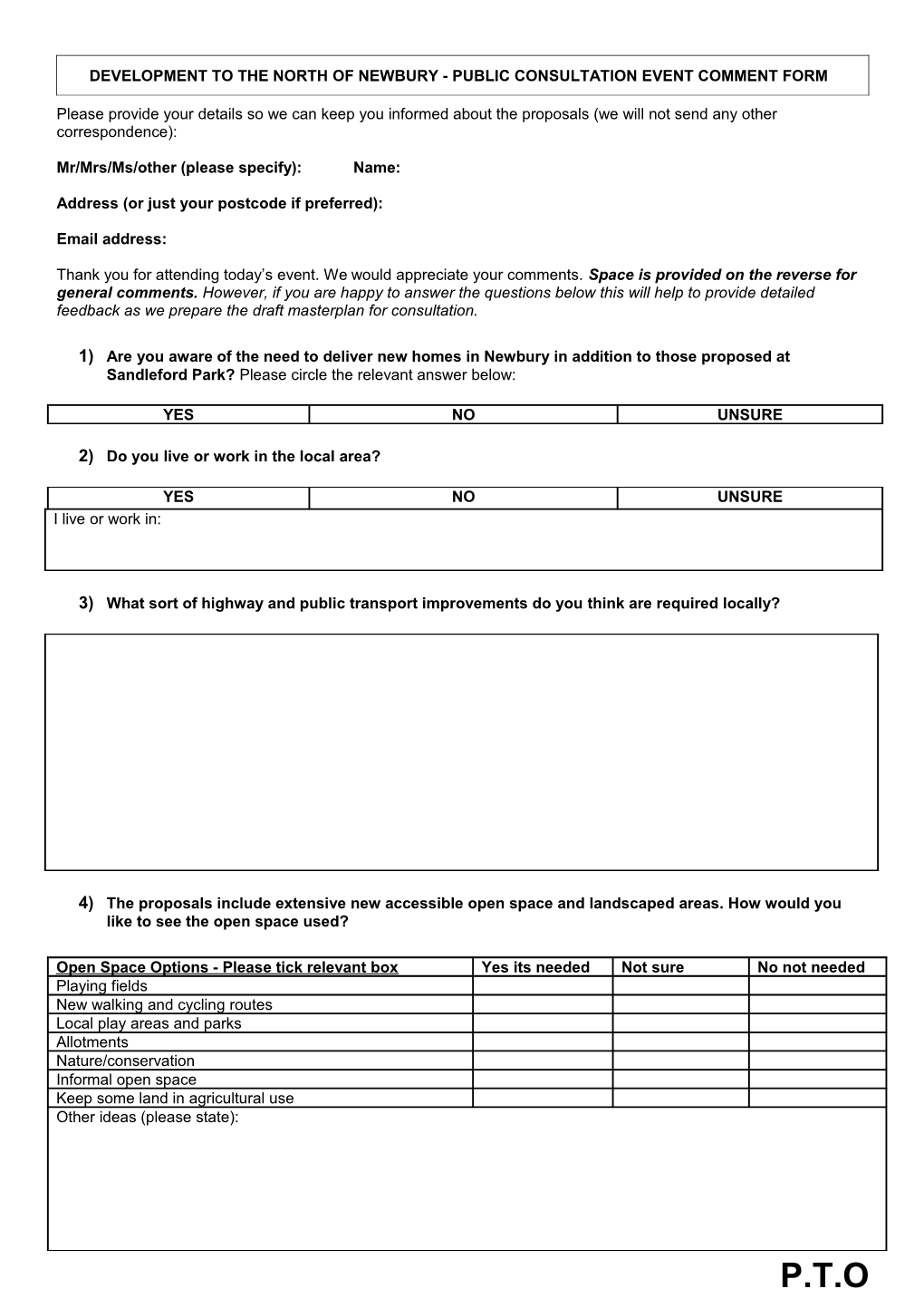 Resident Questionnaire/Feedback Form