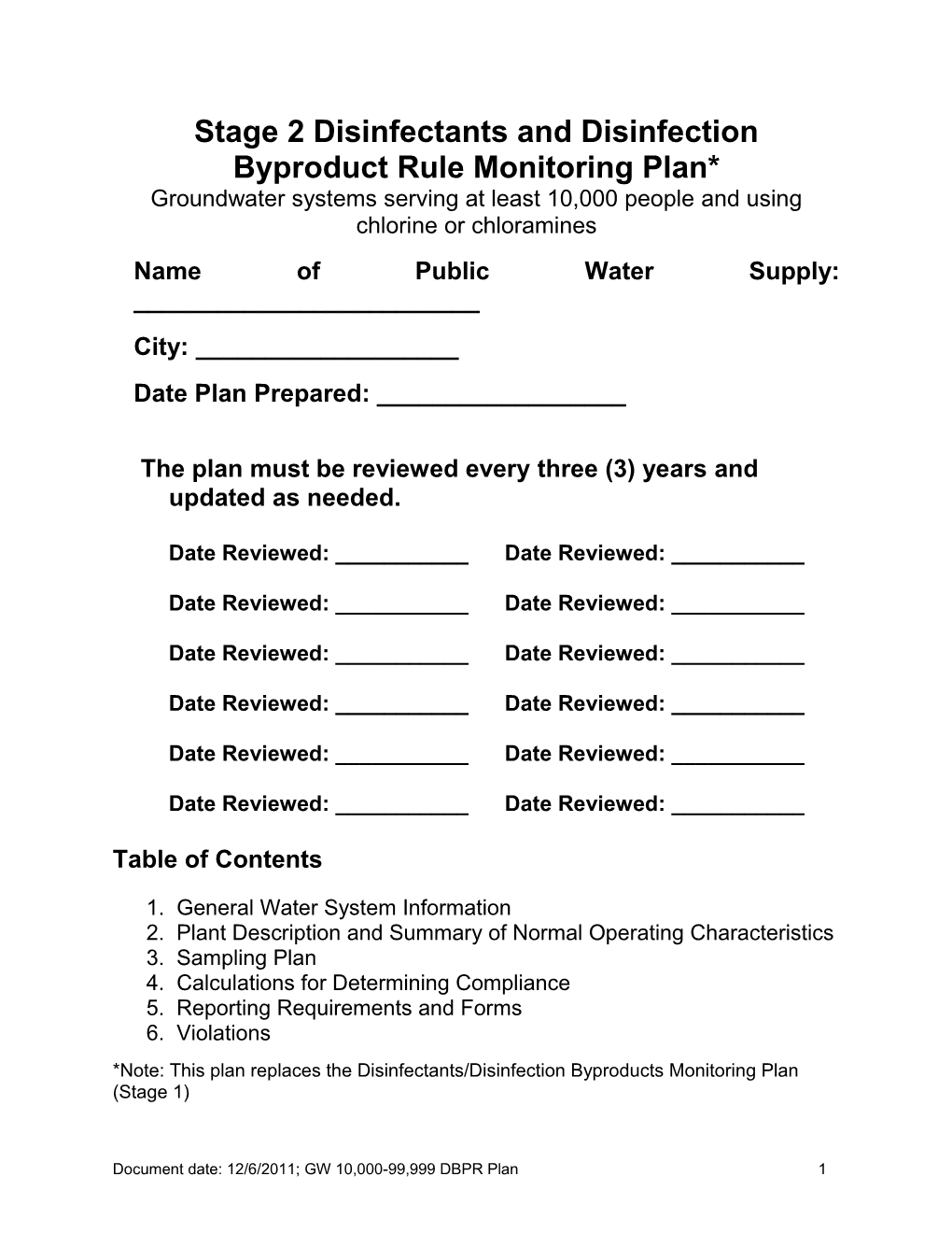 Monitoring Plan for Enhanced Coagulation