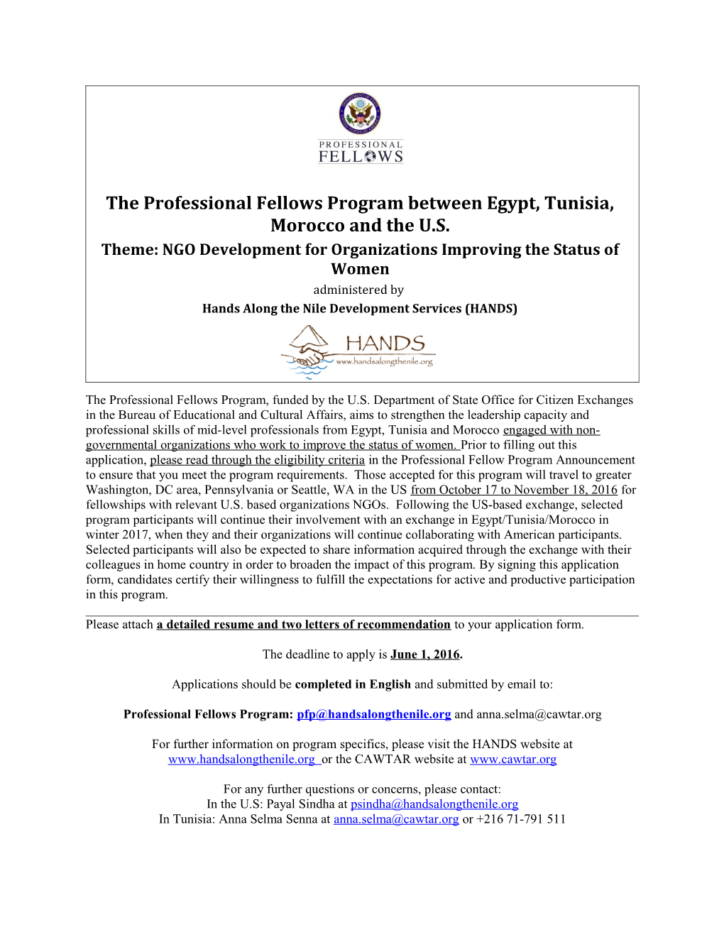 The Professional Fellows Program Between Egypt, Tunisia, Morocco and the U.S