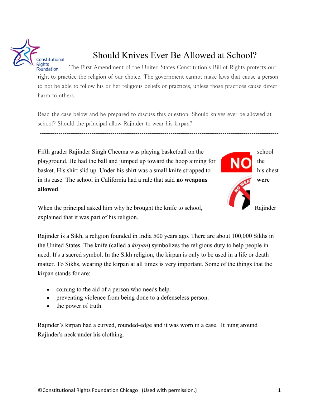 Should Knives Ever Be Allowed at School?