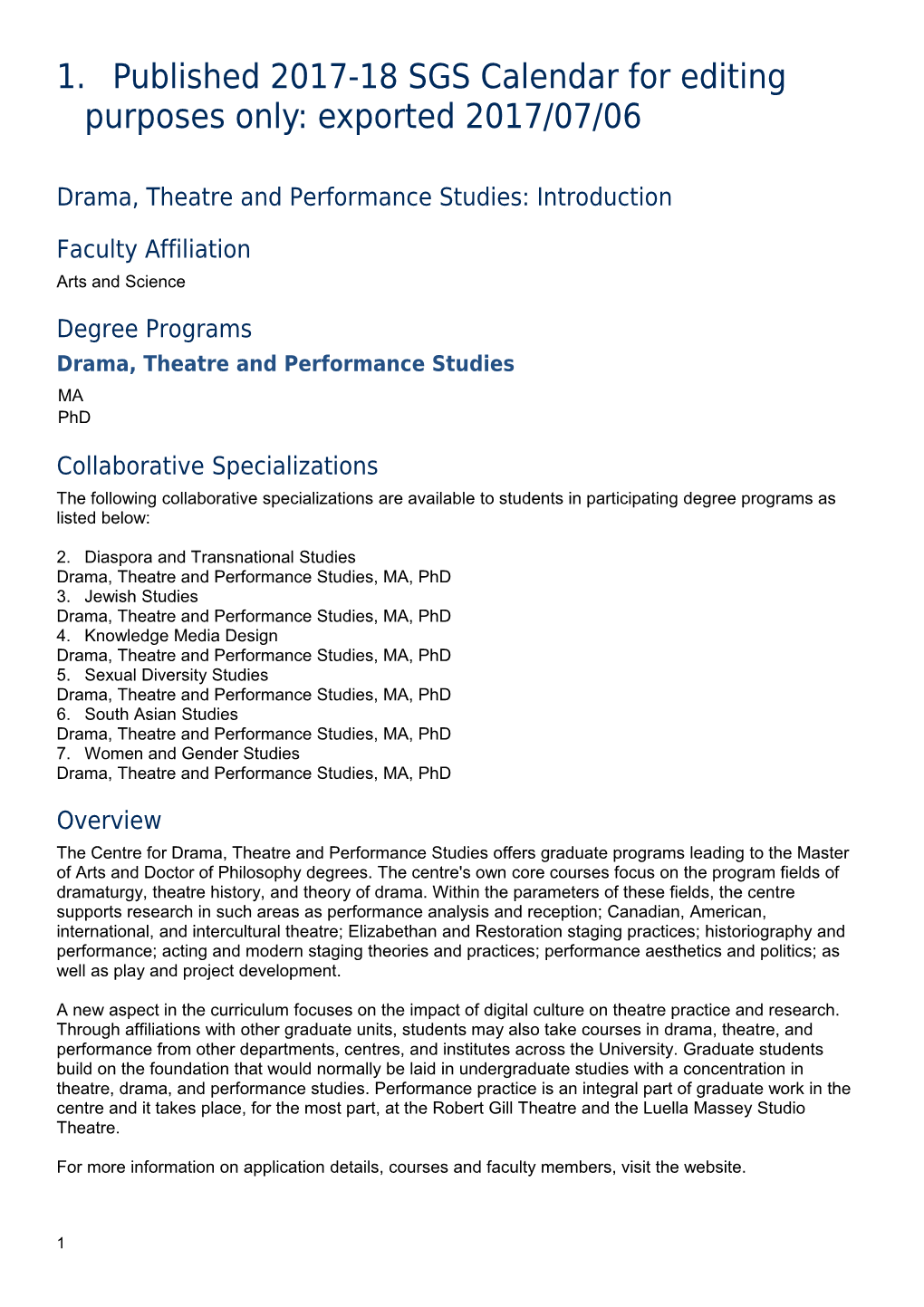 Drama, Theatre and Performance Studies