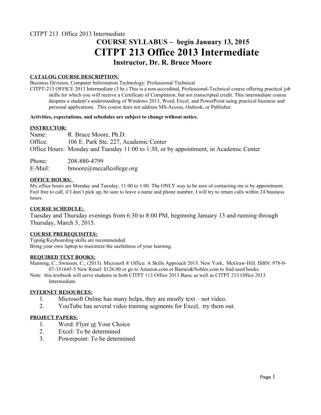 CITPT 213 Office 2013 Intermediate