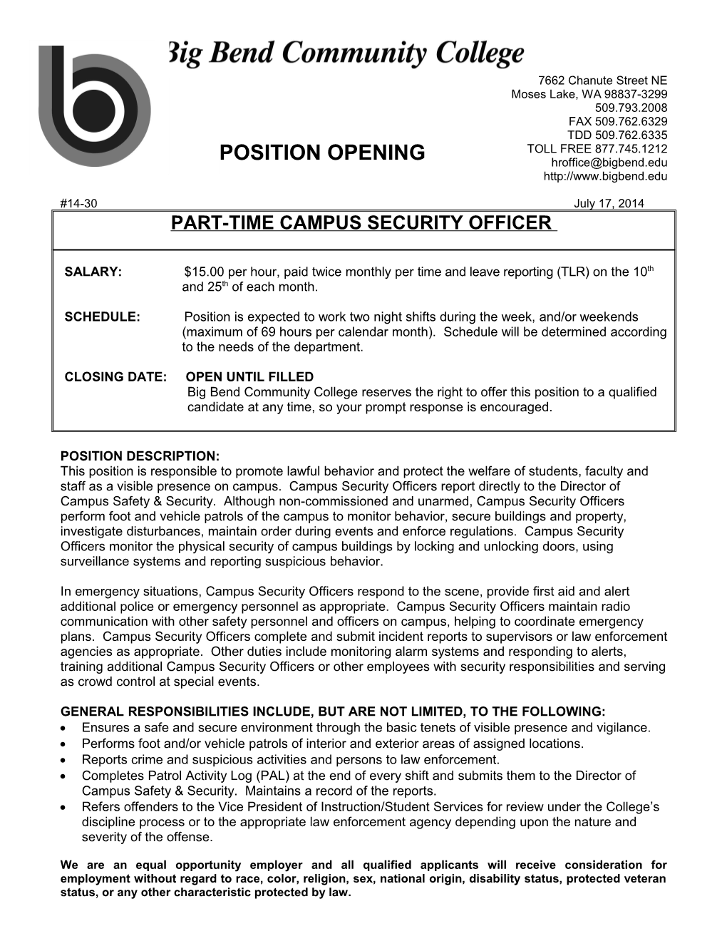 Part-Time Campus Security Officer