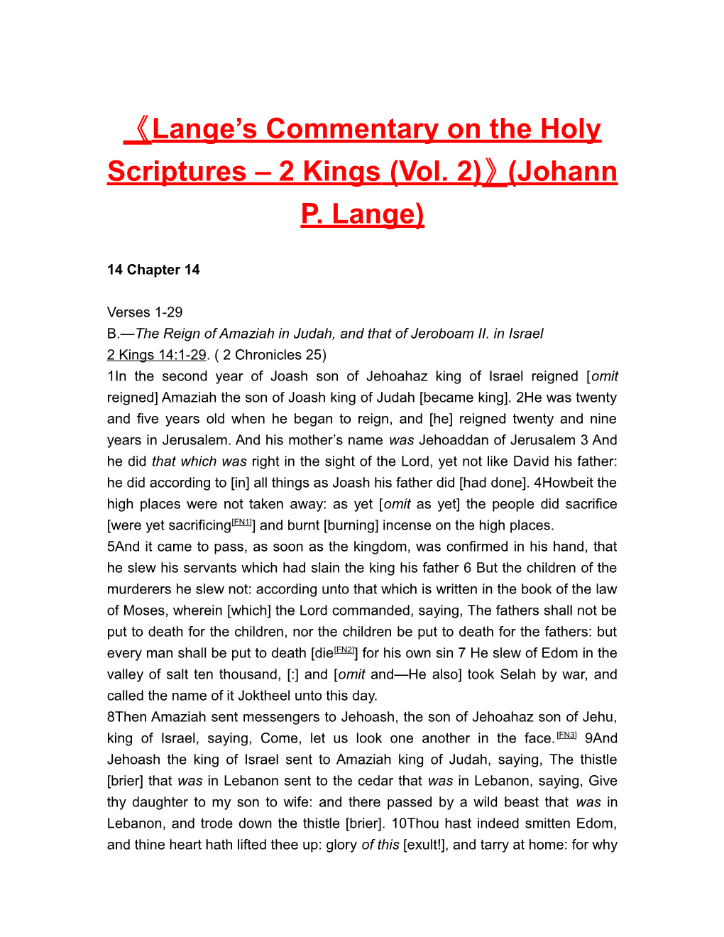 Lange S Commentary on the Holy Scriptures 2 Kings (Vol. 2) (Johann P. Lange)