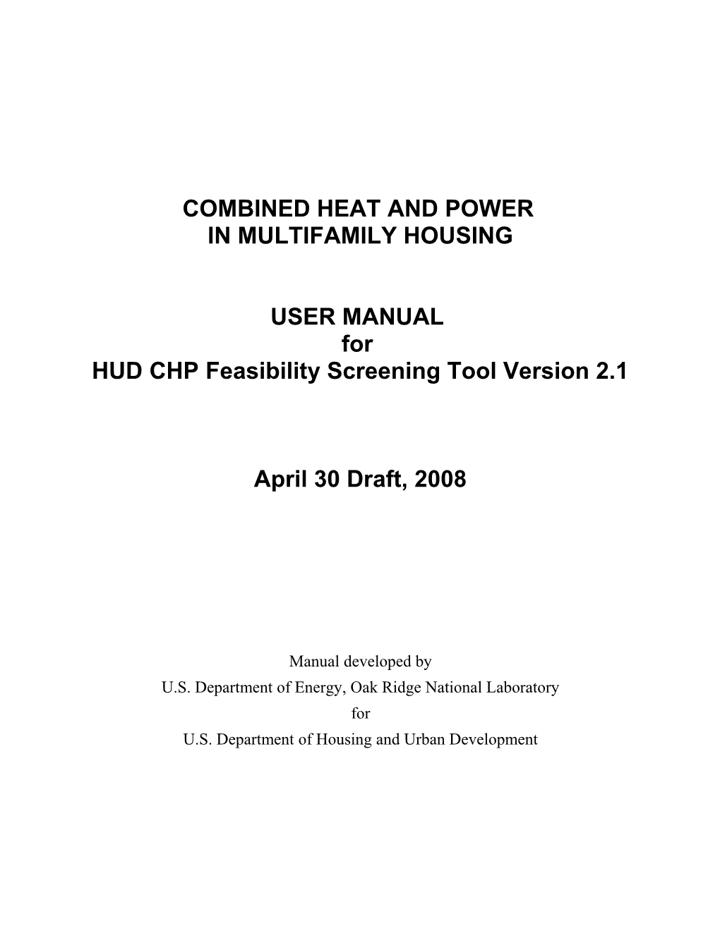 HUD CHP Tool Manual Ver 2.1 04-30-08