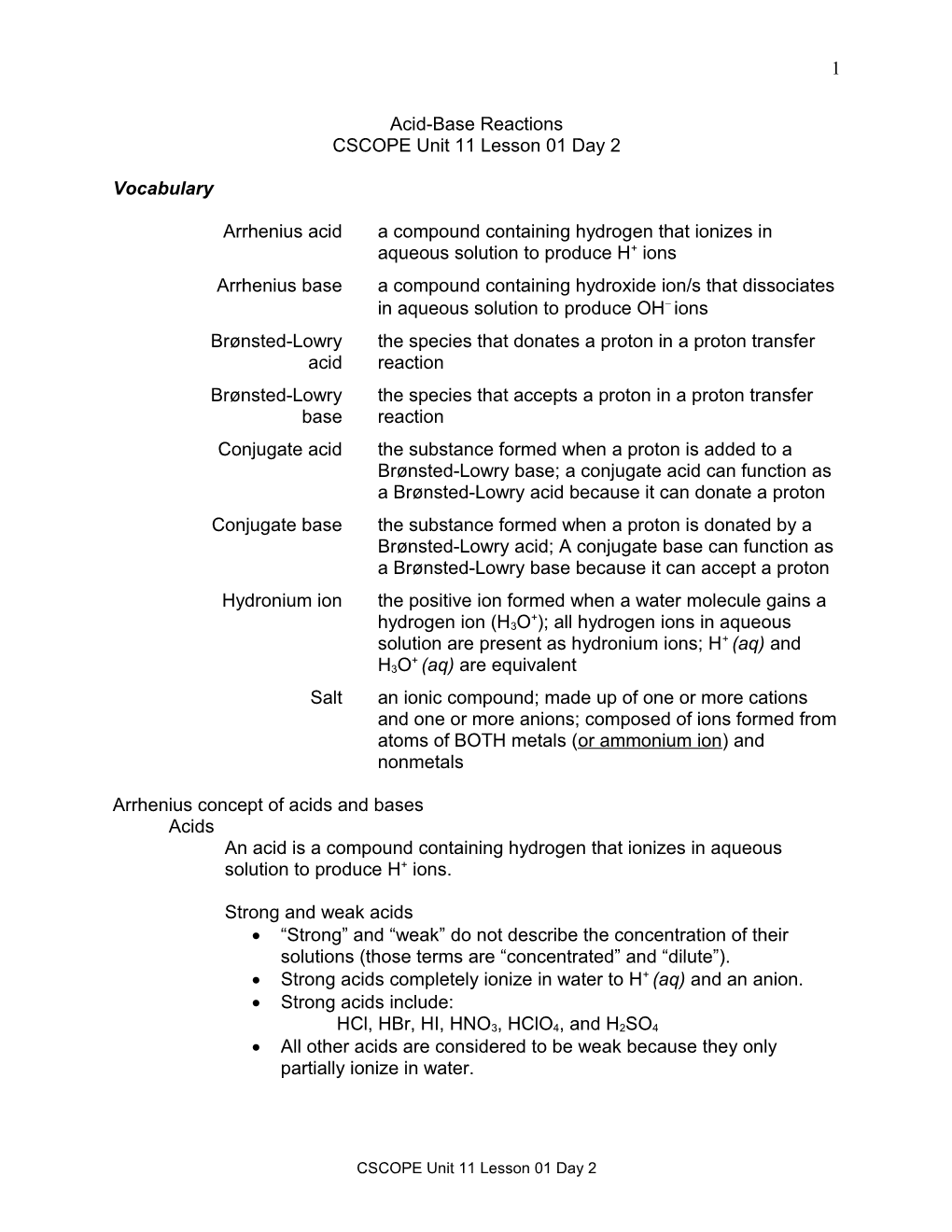 Unit 11 LS 01 Day 2 Acid-Base Reactions