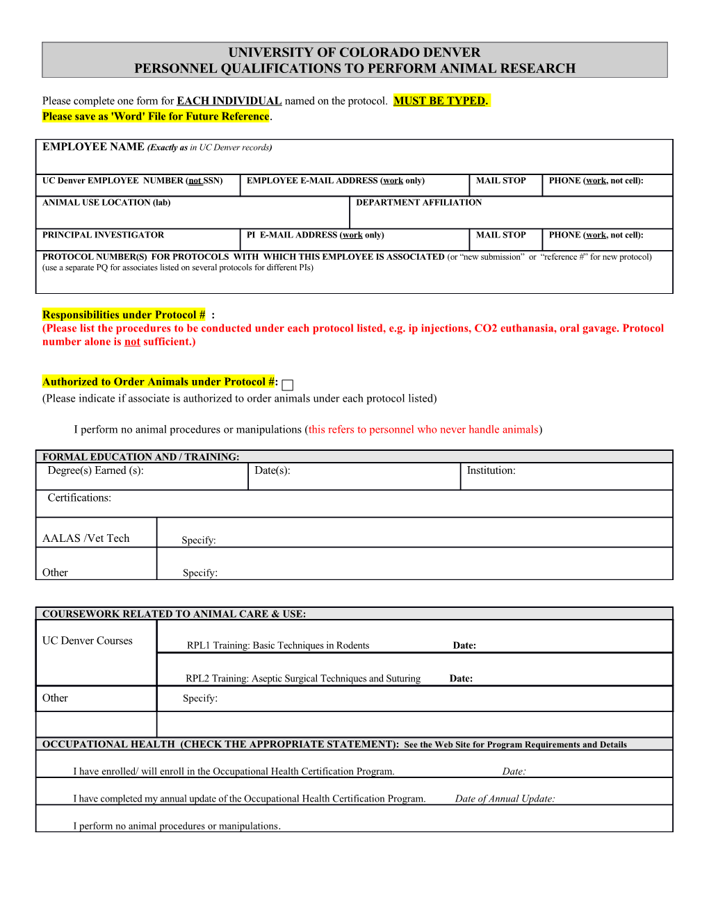 Personnel Qualifications Form