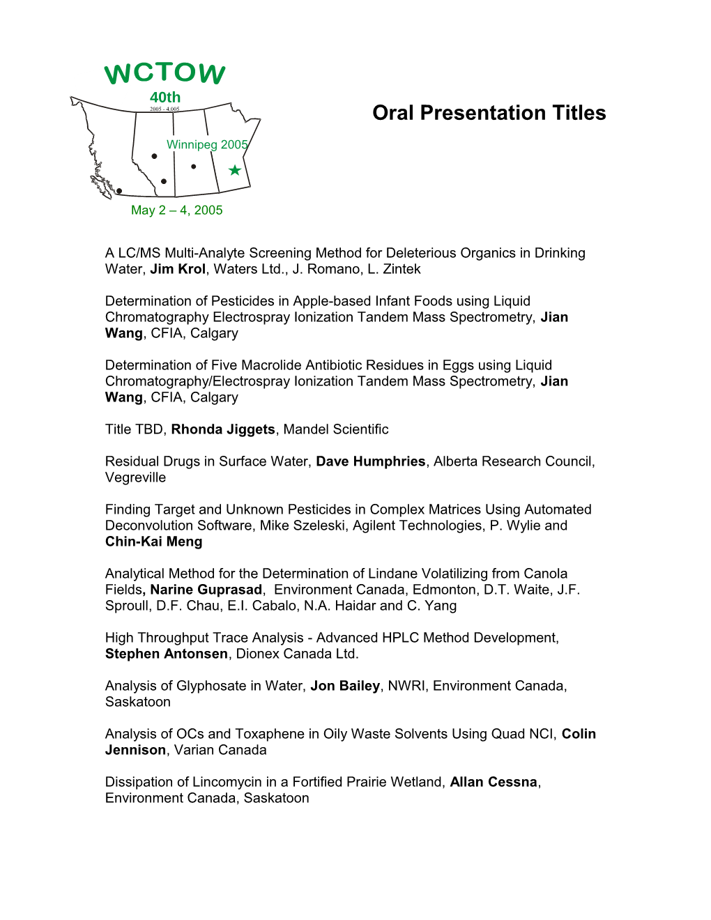 Oral Presentation Titles