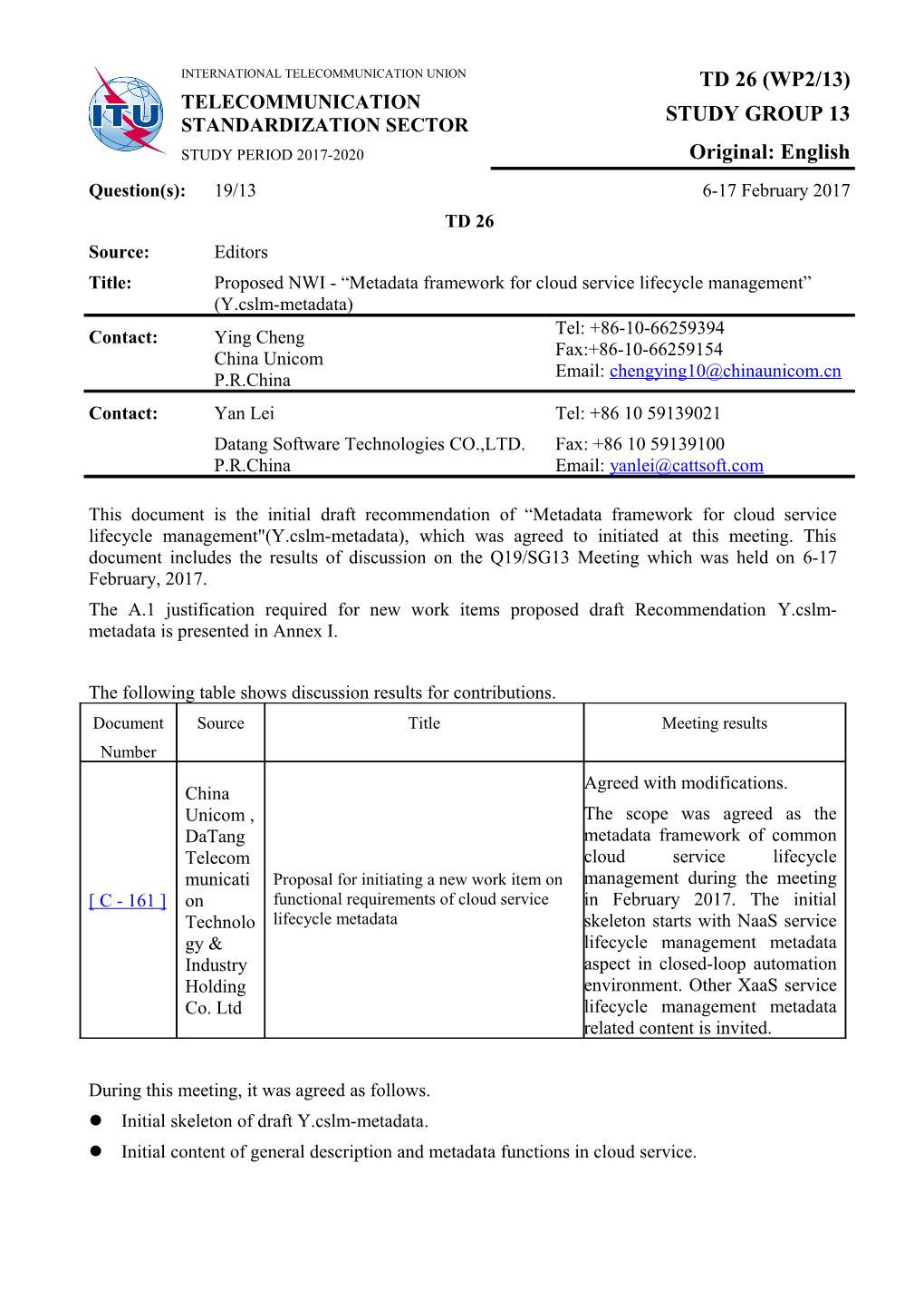 Draft Recommendation on Cloud Computing Overview of Inter-Cloud Trust Management (Y.CCICTM)