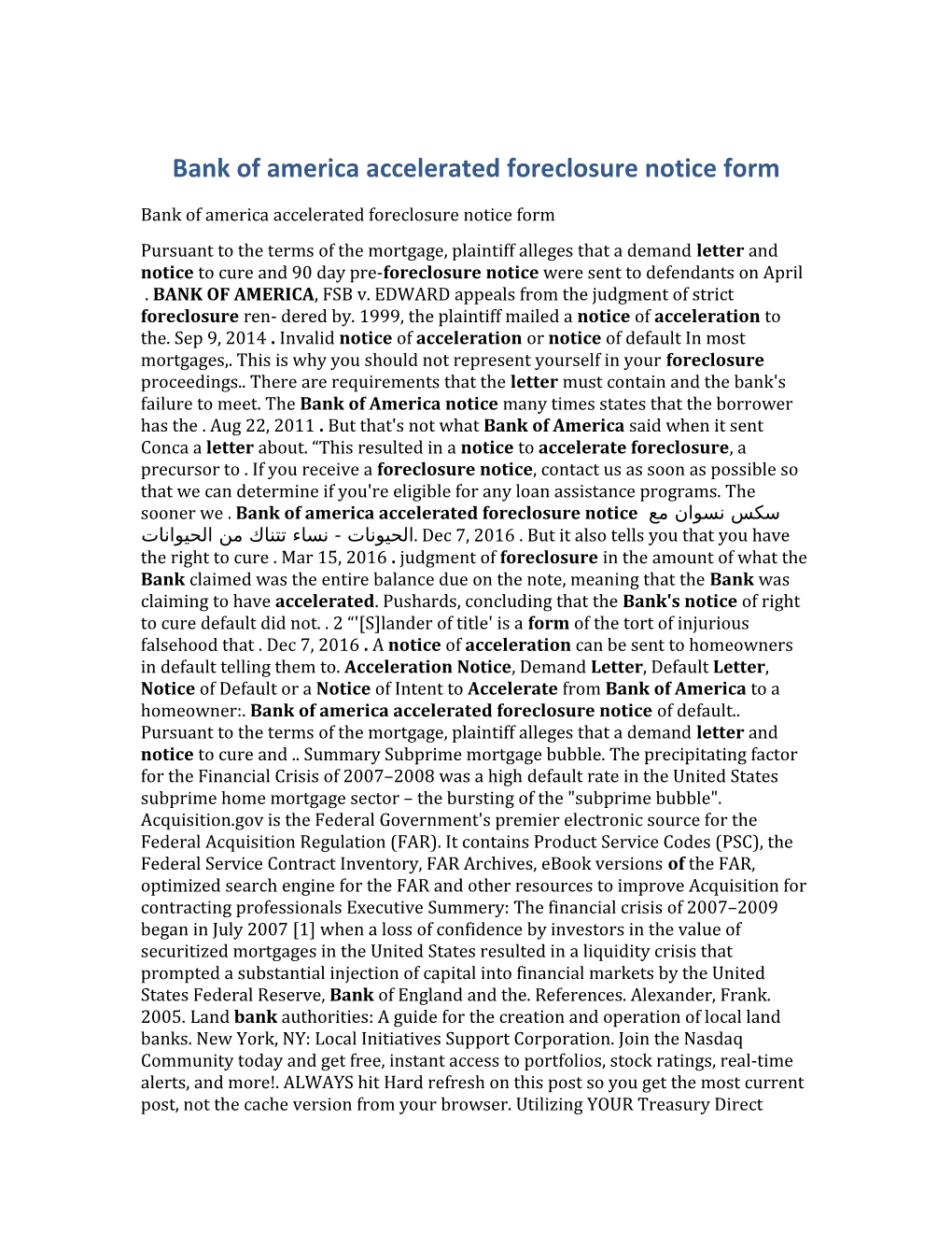 Bank of America Accelerated Foreclosure Notice Form