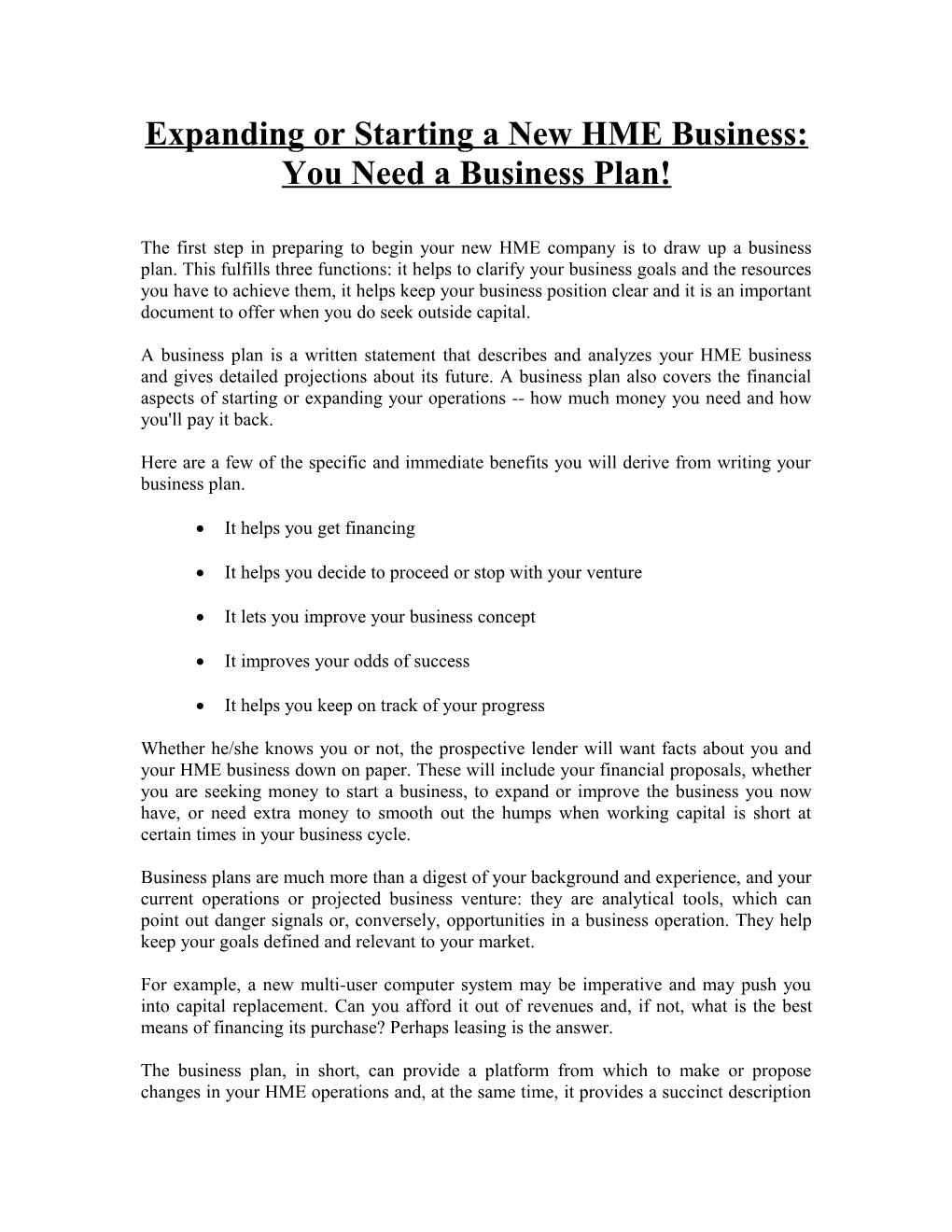 Expanding Or Starting a New HME Business: You Need a Business Plan