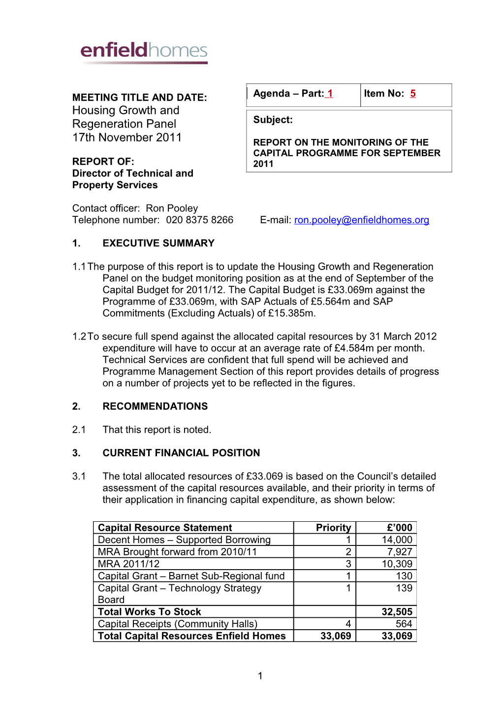 Decent Homes Programme Item 6 Report