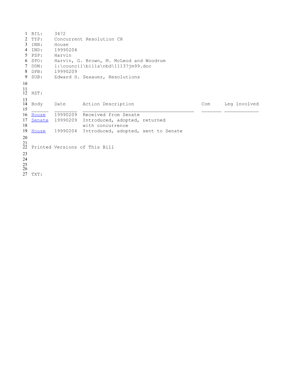 1999-2000 Bill 3472: Edward H. Sexauer, Resolutions - South Carolina Legislature Online