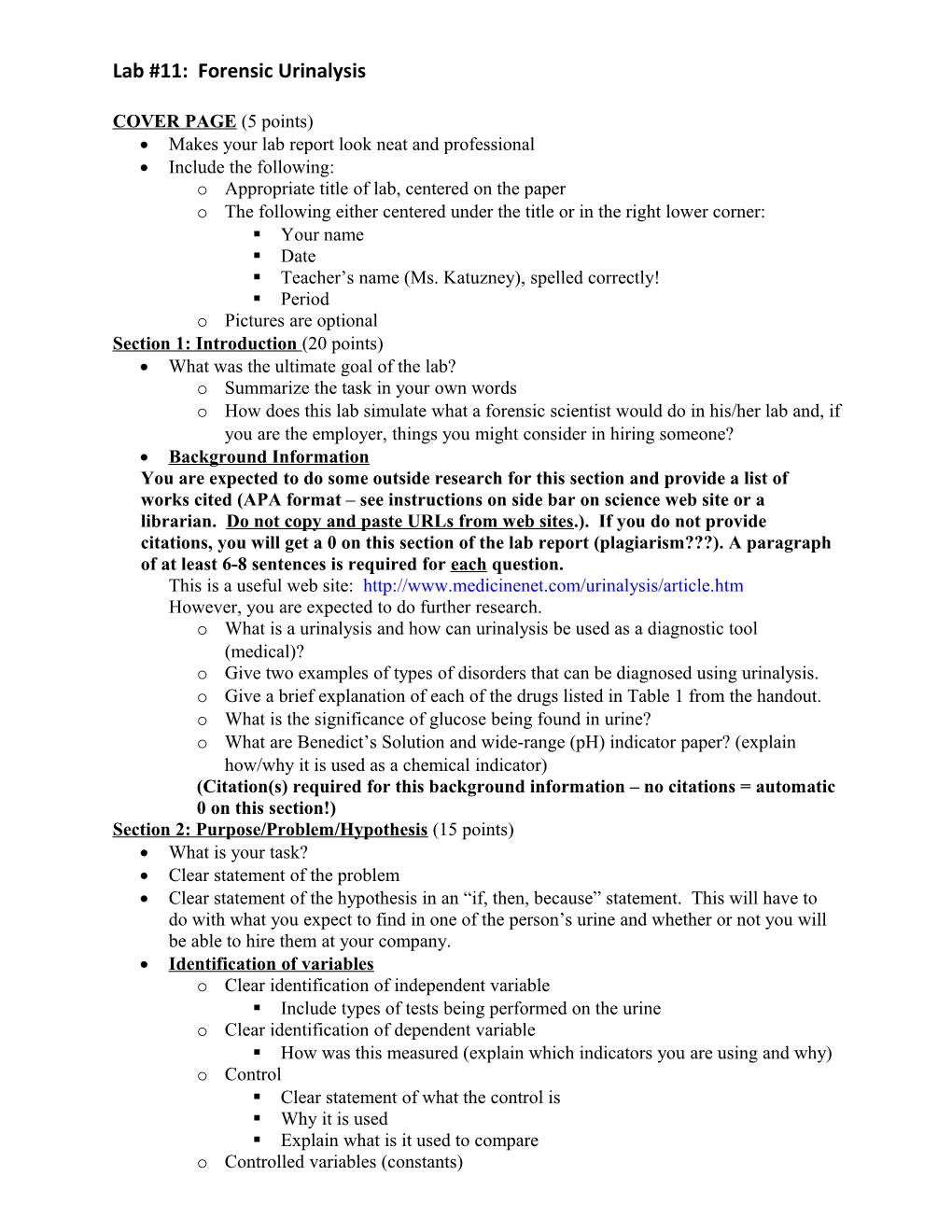 Lab #11: Forensic Urinalysis