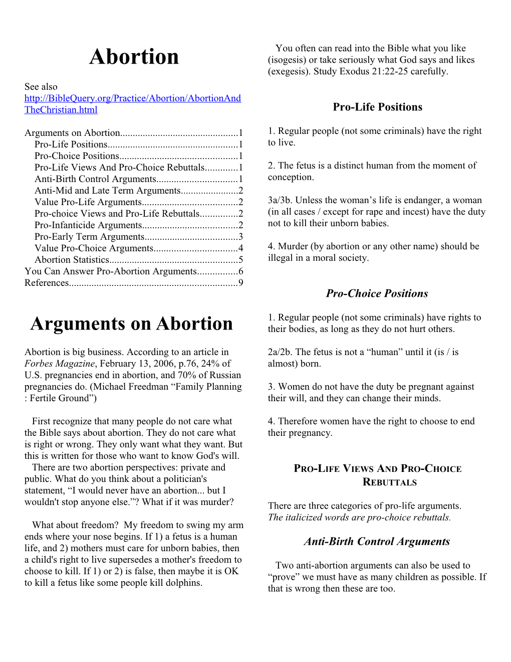 Arguments on Abortion