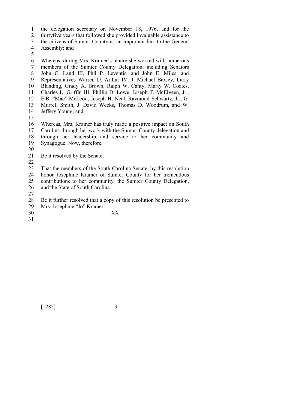 2011-2012 Bill 1282: Josephine Kramer - South Carolina Legislature Online