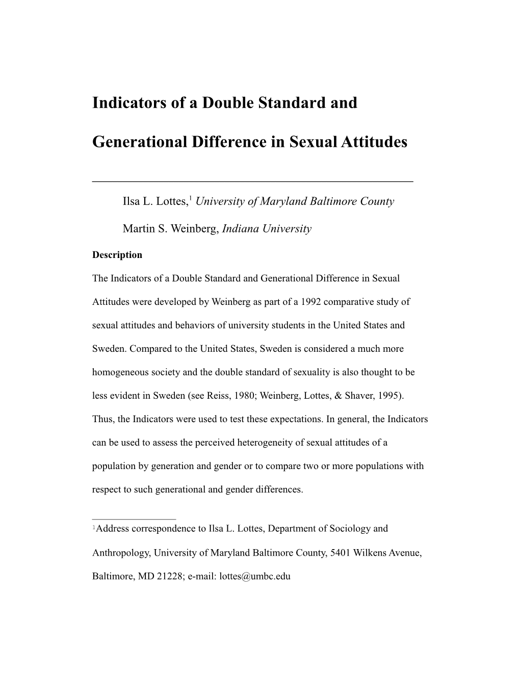 Indicators of Double Standard and Generational Difference in Sexual Attitudes