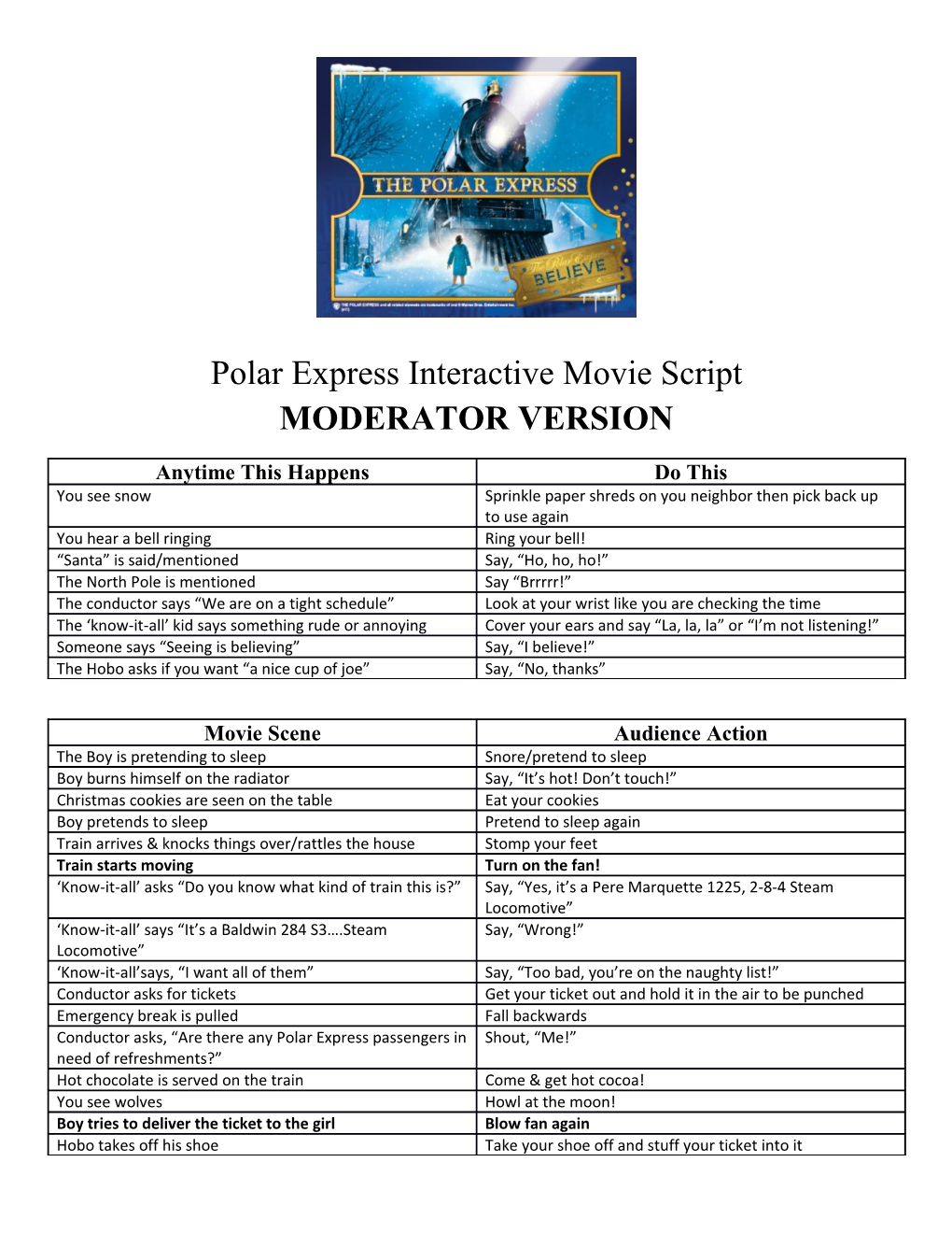 Polar Express Interactive Movie Script MODERATOR VERSION