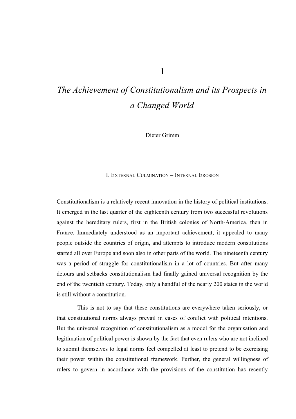 The Achievement of Constitutionalism and Its Prospects in a Changed World