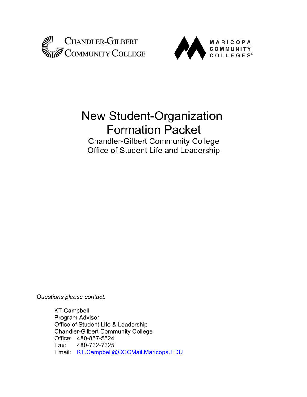 New Student Organization Formation Packet