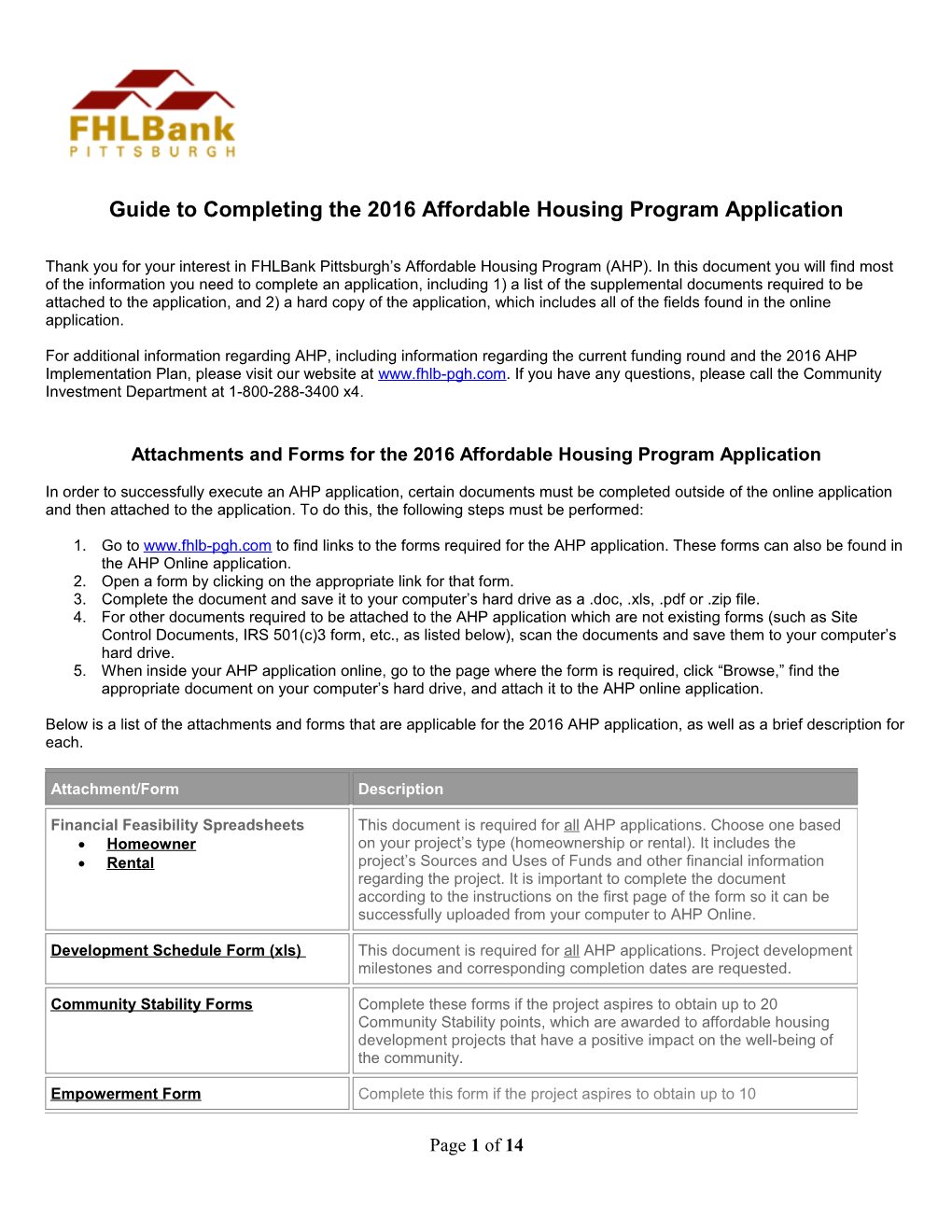 Attachments and Templates for the 2010 Affordable Housing Program Application - RENTAL